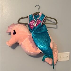 Teal Mermaid Outfit with Pink Seahorse Plush